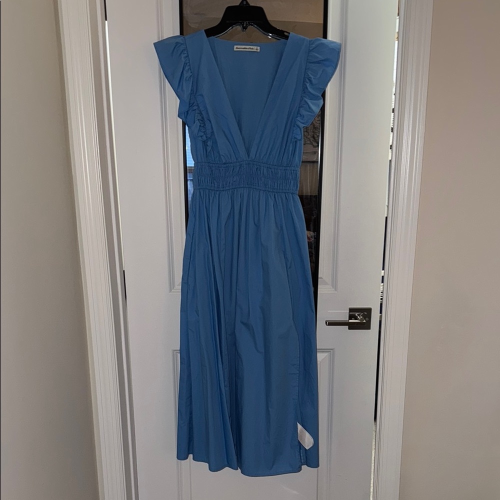 Abercrombie & Fitch Blue Smocked Ruffled Midi Sundress